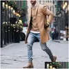 Men'S Trench Coats Spring Winter Mens Brand Fleece Blends Jacket Male Overcoat Casual Solid Slim Collar Long Cotton Coat Streetwear Dr Dhfce