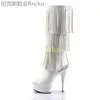 Boots 15 High-heeled In Autumn And Winter Fashion Round Head Thin Heels White Tassels Super High