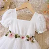 Girl Dresses Pretty Kids Toddler Girls Dress Embroidery Flower Short Sleeve Mesh Patchwork Princess Party Prom Tulle 1-6 Years