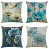 Kissenblaue Blumenpflanze Leinenbezug für Sofa moderner Wohnzimmerbankstuhlabdeckungen abnehmbar und waschbarer Kissenbezug