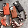 Originla Material Leather Silk Wristband Chain 4 Pocket Card Bag Filp Wallet Shockproof Cover for IPhone 15 15pro 14promax 14 13pro 12 Designer Luxury Cellphone case