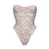Kobiety stroju kąpielowego 2024 dla kobiet seksowne vintage kwiat push up jednym kawałkiem bandeau brazylijskie bikini z nadrukiem plażowym