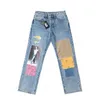 Pantalones de jeans de mosaicos Pantalones de agujero raspado Motorcillo gráfico Diseñador Slim Diseñador Casual Hip Hop Streetwear Punk Unisex Denim ropa de mezclilla