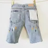 Frauenhose 2024 Lila Roca Brand Jeans Street Trend Herrenfell Kante Spritztinte Farbe Schlankes Pass und Loch Patch Denim Shorts