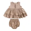 Vêtements Ensembles d'été 2pcs Baby Vêtements pour filles en lin doux coton tout-petit boutique de boutique Blouse Bloomer Girl