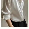 Kadın bluzları Qweek Beyaz Saten Uzun Kollu Gömlek Kadın Ofis Bayanlar Vintage Zarif Zarif