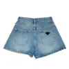 Damen -Denim -Dreieck -Logo -Aufkleber -Designer -Shorts mit Etiketten und Tags mlxl