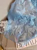 女性用ブラウスブルーチャイニーズスタイルのマシン刺繍斜めスタンドカラーシフォンシャツ2024夏のナショナルノースリーブトップ