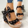 Sandaler Womens Platform Wedges Heel Fashion Cotton Tyg Dot Lace-Up Shoes Footwear 2024 Summer H240504
