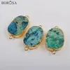 Naszyjniki wisiorek Borosa 5/10PCS Srebrny kolor Naturalny Chrysocolla Stones Złącza Duże podwójne uroki do ręcznie robionych akcesoriów bransoletki