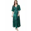 Women's Runway Dresses V Neck Batwing Sleeves Printed Sexy Keyhole Floral Fashion Maxi Vestidos