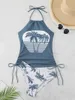 Kvinnors badkläder 2024 Print Side String Tankini Swimsuit Kvinnlig vadderad tryckt badbaddräkt Simtrandkläder Summer
