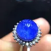 Klusterringar naturliga blå rutilerade dutieritkvartsblomma justerbar ring 9,7 mm runda kvinnliga män smycken