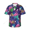 Chemises décontractées pour hommes courts à manches à manches colorées colorées tropicales chères flamants de plage de plage