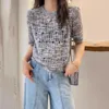 女性用セーターエレガントなスパンコールニットセーターTシャツ女性ホローアウト半袖ニットウェアプルオーバートップ夏のシックなファッションレディースジャンパー
