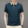 Polo -shirts Men Business Normaal Gestreepte korte mouw Gestreepte klassieke Fit Stretch Golf T -shirt Work Zomer Koreaanse solide kleding 240430