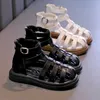 Sandali in stile britannico childrens girl 2024 Summer Kids Speach Shoes Fashion Causal Girls High-top semplice Roman H240504