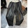 Kvinnors byxor harem kvinnor äkta läder klassisk kvinnlig rak pipeline kostym högre byxor långa ben casual streetwear elastic wais
