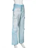 Damesjeans zilvergecoate glanzende strapless slanke vest hoge taille meerdere zakken metallic cago broek 2024 zomermode