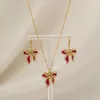 Orecchini di collana che impostano eleganti squisiti fiocchi di fiocco di fiocco di fiocco di decorazione con bowknot a catena sottile con scatola per regali