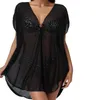 Femmes sexy transparente couverture noire Up Bikini Anneau lié en maille mini-robe de plage de plage maillot de bain enveloppe de maillot de bain 240420