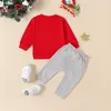 Kleidungssets Kleinkind Baby Jungen Weihnachts -Outfit Santa Beaut Clark Sweatshirt Weihnachtsfest STEIL SET 2PCS Herbst Winterkleidung