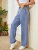 Women's Jeans High Quality Premium Embroidery Baggy Denim Wide Leg Printing Drawstring Jean Pants For Men