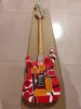 Eddie van Halen Hlex Relic Red Black Witte strepen Franken Elektrische gitaar Reflecterende plaat Floyd Rose Tremolo Smoke litteken Schoof Koolstof Geroosterde esdoornhals