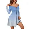 Robes décontractées de la mode pour femmes à manches longues gradient imprimé zipper sexy robes à épaules éteintes chic et élégante robe glamour rayonnante