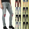 Jeans maschi jeans jeans jeans viola jeans per uomo magro motociclistico alla moda foro patchwork strappato tutto l'anno jeans a gambe sottili all'ingrosso 2 pezzi 10% offjmup