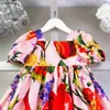 Neuer Babyrock farbenfrohe Blumen überall über Prinzessin Kleidgröße 90-160 cm Kinder Designer Kleidung Sommermädchen Partydress 24APRIL