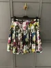 SpringSummer Ink Painting Flower Print Square Neck Suspended Tank TopPleated Skirt Loose mini woman Set of Two 240430