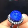 Klusterringar naturliga blå rutilerade dutieritkvartsblomma justerbar ring 9,7 mm runda kvinnliga män smycken
