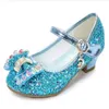 Flache Schuhe Mädchen Lederschuhe Prinzessin Kinder Rund-Toe-Weichsohle Big Girls High Heel Crystal Single H240504