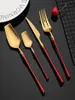 Plattenwaren -Sets rotes Gold Matte Besteck Set 1810 Edelstahl -Tischgeschirr Home Steak Messer Fork Spoon Teelöffel Dinnerwaren9667602