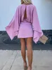 Casual Dresses O-Neck Fashion Holiday Loungewear Dress Spring Summer Three Quarter Batwing Sleeve Mini 2024 Women Backless Party