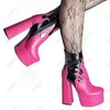 Stivali rontic eleganti donne piattaforma piattaforma caviglia unisex bloccare tacchi tacchi rotondi di punta beige rosa bianco party use 5-15