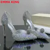 Sandalen Luxus -Strass -Knöchelgurt Frauen Party Stripper High Heel -Qualität Kristall Diamant Spitze Zehen Hochzeitsabschlussschuhe