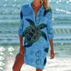 Lang open vesten voor vrouwen Ocean Print Dress Swimsuit Cover Suntan Cardigan Shirts Tan Beach Bikini Up