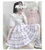 Jupes Summer Sweet Bow Lolita Strap Cake Womens Kawai Dot Pleered Jirt Girls Japon Elegant High Taist A-Line Y2K Mini Mini