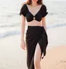 Women's Swimwear 2024 Solid Three Pieces Bikinis Swimsuit With Cover Up Women Bikini Set Summer Sexy Ladies Beach Push Bathing Suit