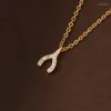 Hänghalsband Fashion Silver-Plated Wishing Bone Women's Necklace Simple Personality Versatile Clavicle Chain SMycken