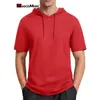 Magcomsen Gym T -shirts Heren Katoen Kort Mouw Sweatshirts Lichtgewicht Drawstring Hoodie Workout Tops Outdoor Sports Shirts 240428
