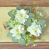 Flores decorativas anillo de vela estacional elegante corona de dahlia artificial con hojas verdes guirnalda de flores para la mesa de bodas en casa