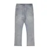 Jeans azul claro Men Y2K Cor sólida bordada calça reta de perna de perna de calça lavada de bolso A160 240426
