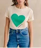 French SEZ Designer 2024 Zomer Nieuwe Women's Fashion Gepersonaliseerde liefdesbrief Gedrukt T-shirt 4-kleuren casual losse pure katoenen ronde nek korte mouwen top