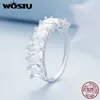 クラスターリングWostu Real 925 Sterling Silver Luxury Cubic Zirconia Wedding Women Square CZ Promise Love Ring Party Jewelry Gift