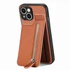 Multifonction cuir en cuir iPhone Case de téléphone Portefeuille Zipper Kickstand Protection Case Anti-Drop pour iPhone 11 12 13 14 15 Pro Max XS MAX