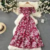 Yuoomuoo Romantic Floral Print Off Axles Long Women Dress 2024 Summer Fashion Bohemian Vacation Beach Party Robe Femme 240429