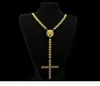 Hommes Luxury Long Collier Gold Silver Full Iced Out Rimestones Face Jésus avec un grand collier de pendentif Rosaire Bijoux punk5090904